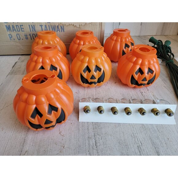 Lillian Vernon outdoor pumpkin light set Halloween Jack O'Lantern decor vintage - Picture 2 of 10